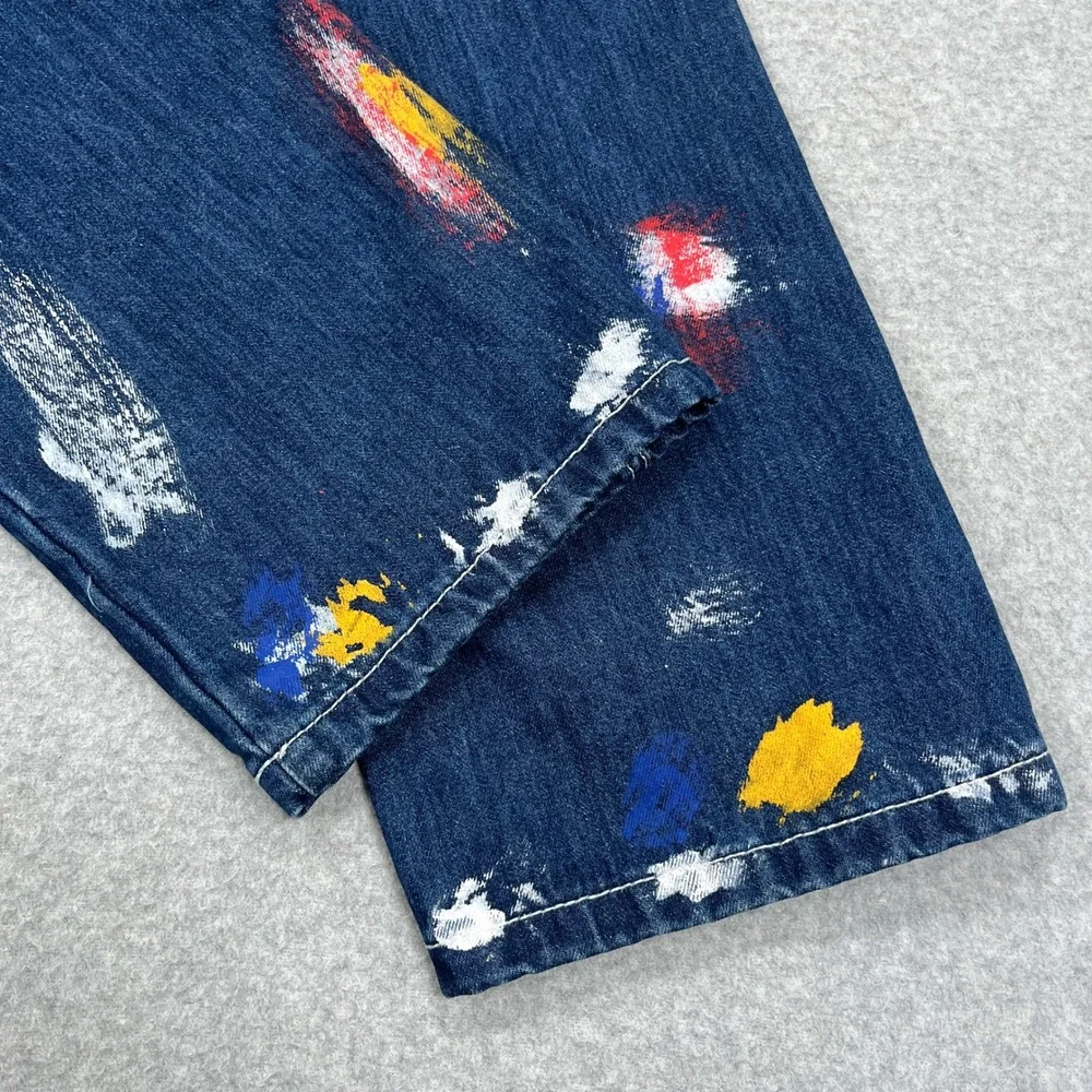 Smoke Rise Denim Jeans Mens 44 (43x32) Blue Paint Splatter Distressed Streetwear - Picture 12 of 13